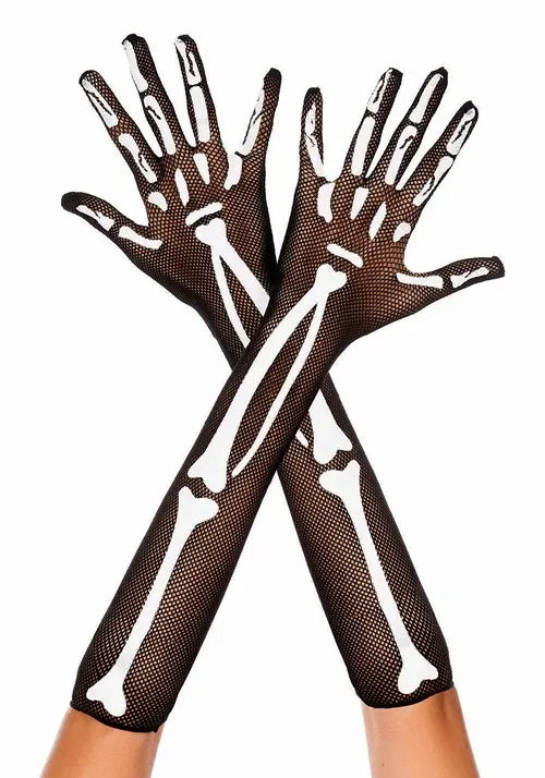 Adult Skeleton Black Fishnet Costume Gloves Main image
