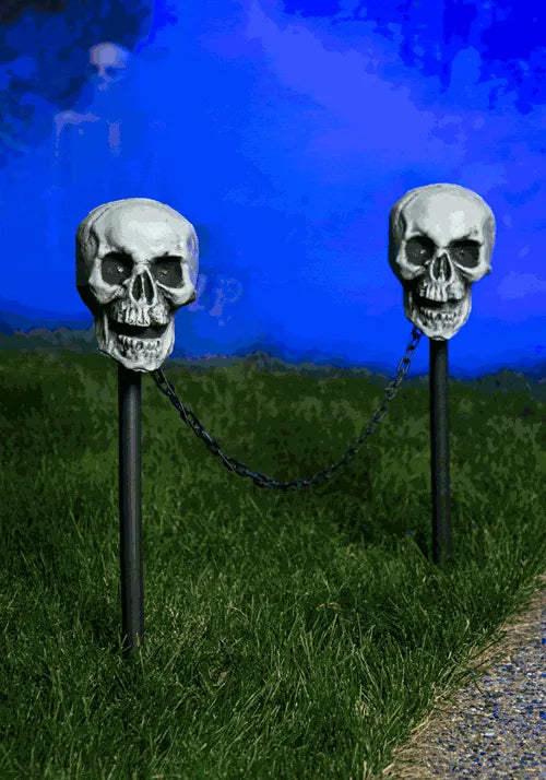 24-Inch Light Up 4 Piece Skull Pathway Decoration