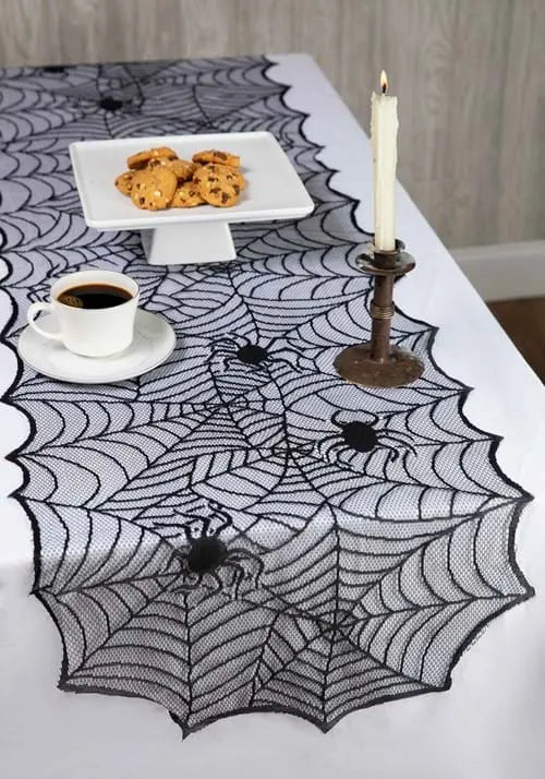 72L x 18W Spider Web Black Table Runner Decoration Main image