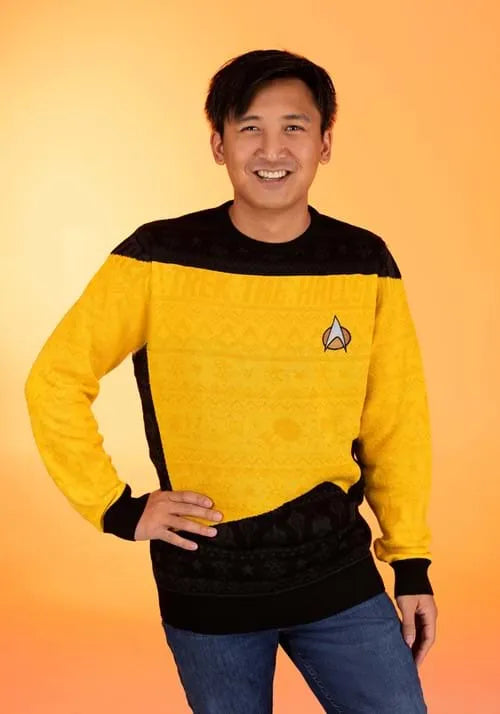 Adult Star Trek Trek the Halls Yellow Christmas Sweater