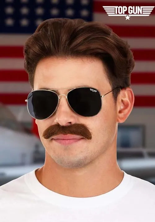 Adult Top Gun Sunglasses & Mustache Costume Kit Main image