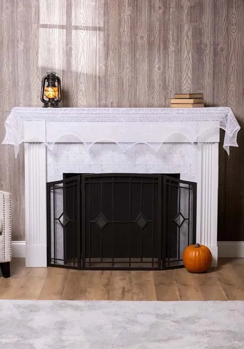48-Inch White Spider Web Mantel Scarf Decoration