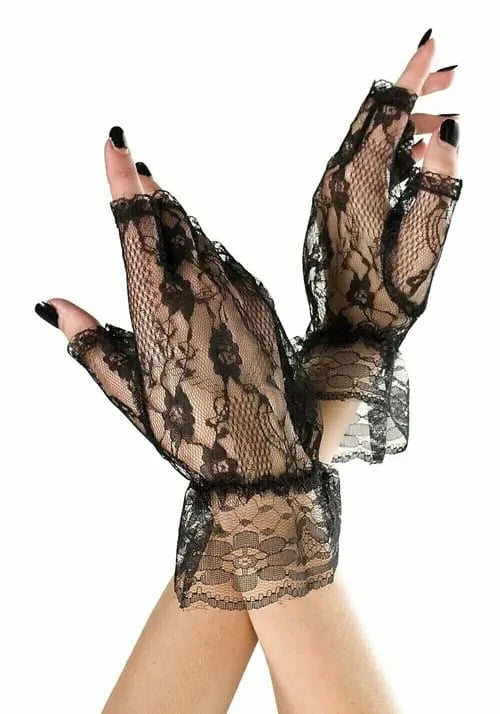 Black Lace Cuff Gloves for Women Main image
