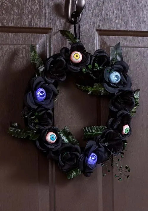 11-Inch Light Up Eyeballs Flower Halloween Wreath Decoration