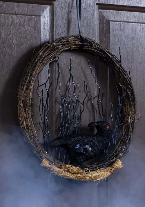 12-Inch Black Crow Halloween Wreath Decoration Main image